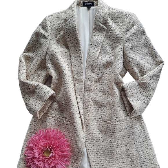 EXPRESS Notch Collar Tweed Boyfriend Blazer - Picture 4 of 16